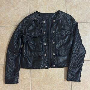 Liverpool Black Quilted Faux Leather Military-Style Jacket